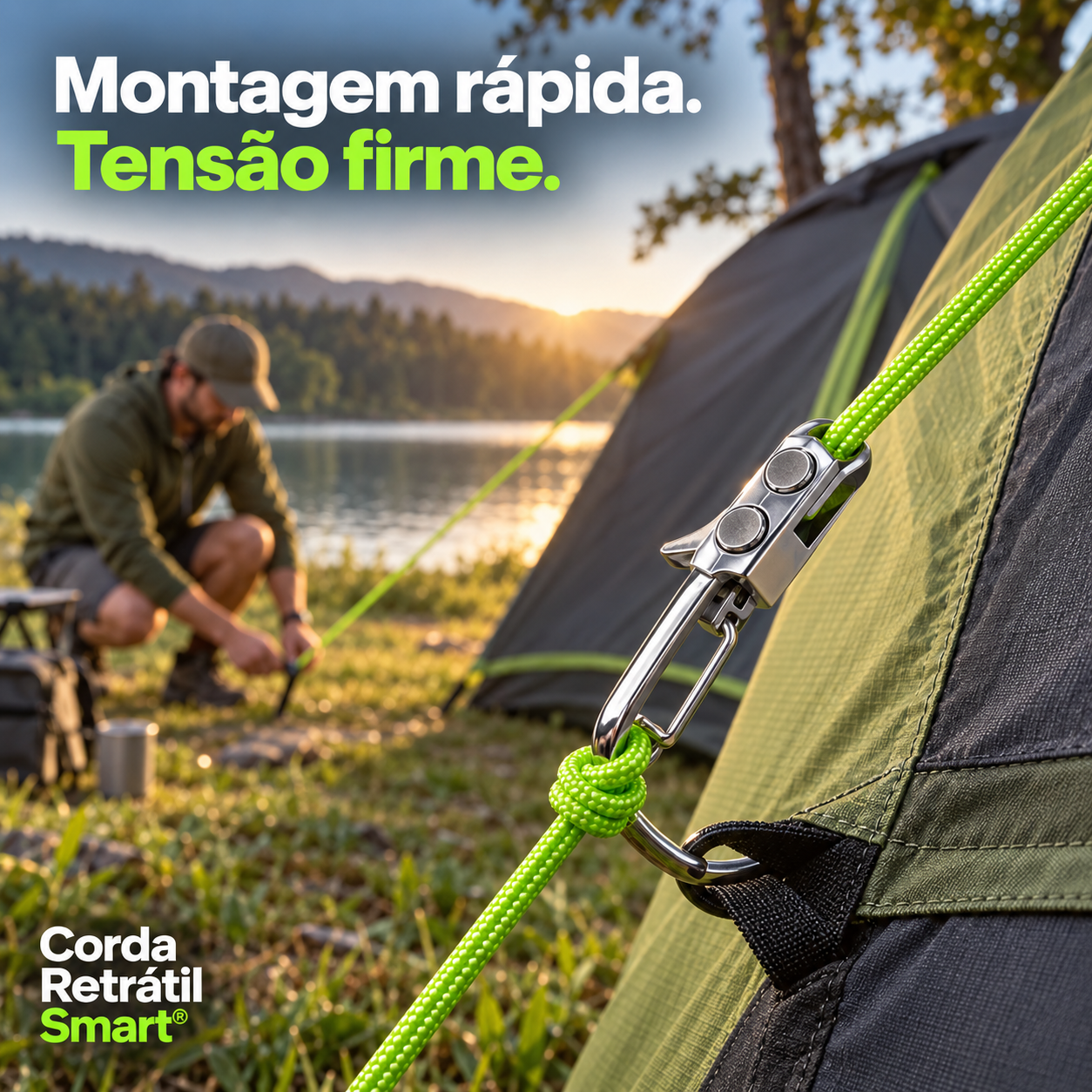 Corda Retrátil Smart aplicada em uma barraca